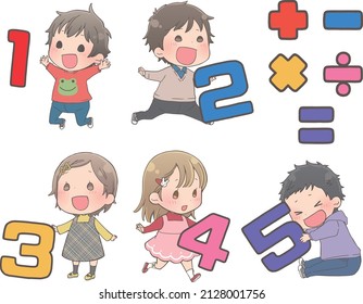 Illustrations of numbers and children (math study)
