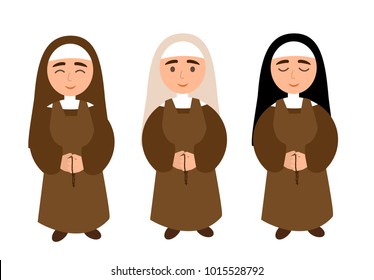 Illustrations of nuns - Carmelites of different hierarchies with rosary beads. vector illustration