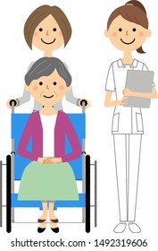 Illustrations of nurses and wheelchair patients.