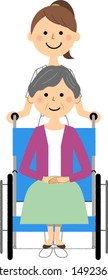 Illustrations of nurses and wheelchair patients.