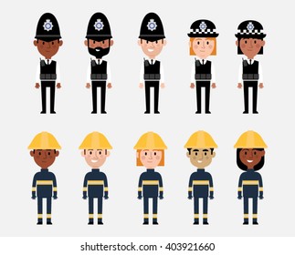 Illustrations Of Occupations In UK Police And Fire Services