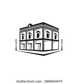  illustrations of an old vintage brick building