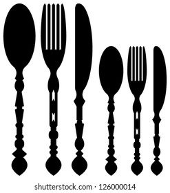 illustrations on five modern looking flatware