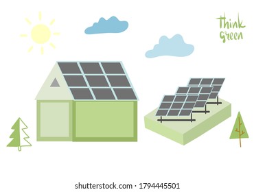 Illustrations on the theme of ecology, green energy and eco friendly house; vector illustration