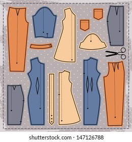 illustrations on the theme of sewing (elements cut).