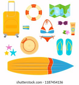 Illustrations on the theme of travel vacation, adventure. Outfit of modern traveler.