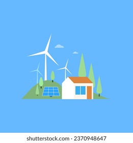 Illustrations on the themes of alternative energy, solar and wind energy. Vector illustrations.