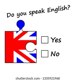 Illustrations on a white background puzzle with the British flag. Learning foreign languages.