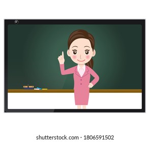 Illustrations of online classes and online schools | Illustrations of female teachers on a tablet