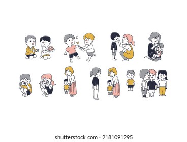  Illustrations of parents and staff dealing with problems that occur between children