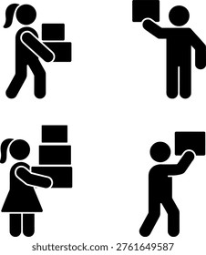 Illustrations of people carrying and handing over packages and boxes