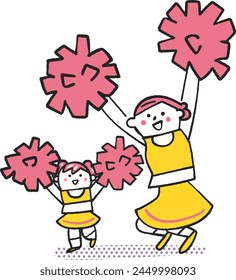 Illustrations of people cheering in groups.							
