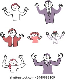 Illustrationen von Menschen, die in Gruppen jubeln.							
