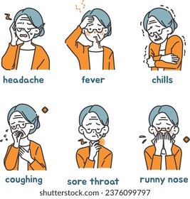 Illustrations of people with colds - elder woman