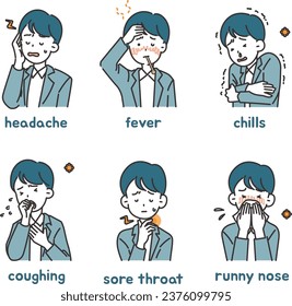 Illustrations of people with colds - young man