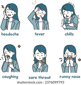 Illustrations of people with colds - young woman