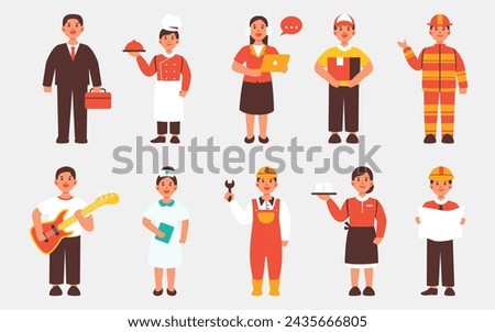 Illustrations of people in different professional attire, showing the variety of jobs in a community, ideal for educational purposes.