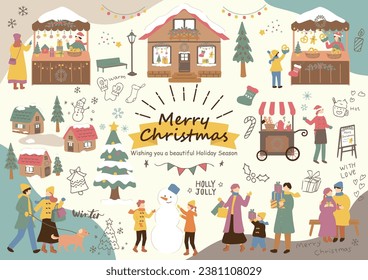 Illustrations of People Enjoying Christmas