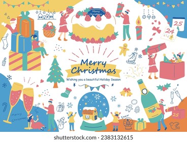 Illustrations of People Enjoying Christmas
