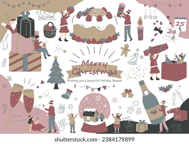 Illustrations of People Enjoying Christmas