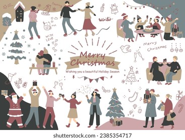 
Illustrations of people enjoying Christmas