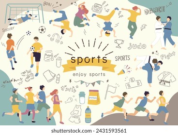 Illustrations of people enjoying sports