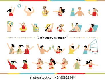 Illustrations of people enjoying summer at the beach