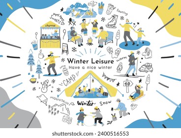 Illustrations of people enjoying winter leisure
