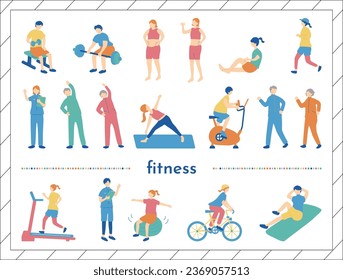 Illustrations of People Exercising in Fitness