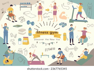 Illustrations of People Exercising at the Gym