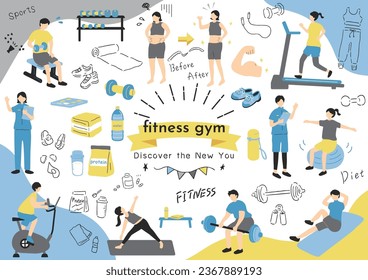 Illustrations of People Exercising at the Gym