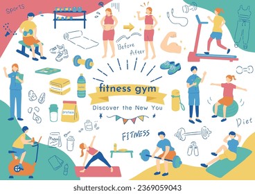 Illustrations of People Exercising at the Gym