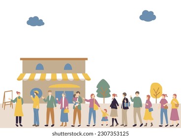 Illustrations of People Lining Up in a Queue