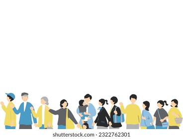 Illustrations of People Lining Up in a Queue