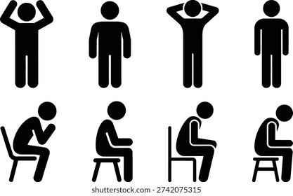 Illustrations of people performing various stretching and sitting exercises.