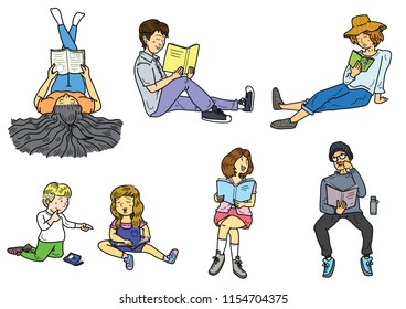 illustrations people reading a book vector art eps10