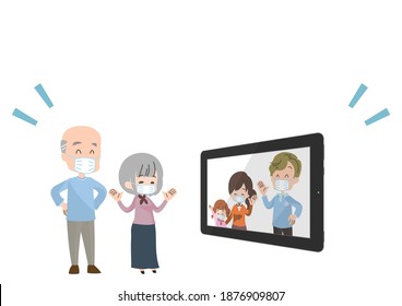 Illustrations of people returning home online