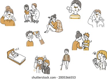 Illustrations of people of various ages regarding health