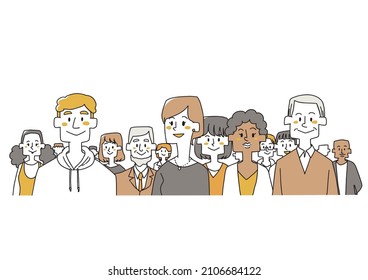 Illustrations of people of various races and ages. Social diversity. Warm hand-painted people.