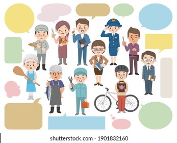Illustrations of people working in various professions