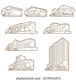 Illustrationen der Perspektiven von verschiedenen Gebäuden.