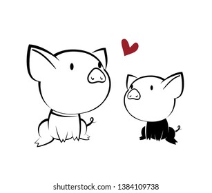 Illustrations of pig action logo on white background, Animals vector of isolated a cute pig icon