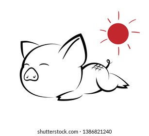 Illustrations of pig action logo on white background, Animals vector of isolated a cute pig icon