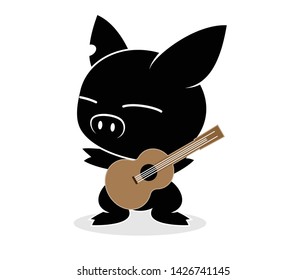 Illustrations of pig action logo on white background, Animals vector of isolated a cute pig icon