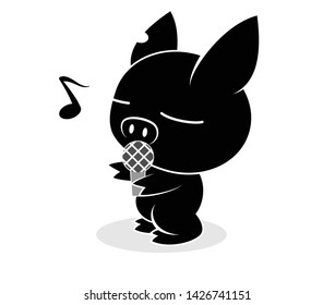 Illustrations of pig action logo on white background, Animals vector of isolated a cute pig icon
