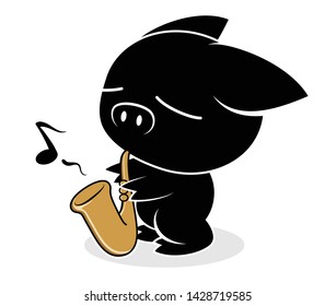 Illustrations of pig action logo on white background, Animals vector of isolated a cute pig icon
