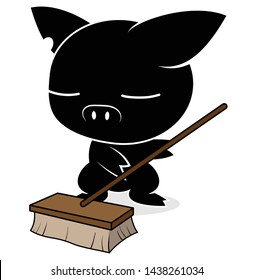 Illustrations of pig sweeping logo on white background, Animals vector of isolated a cute pig icon