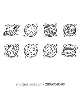 Illustrations of planets and moons