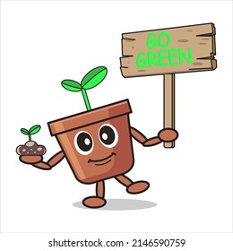 Illustrations of plants in pots voice the go green movement.