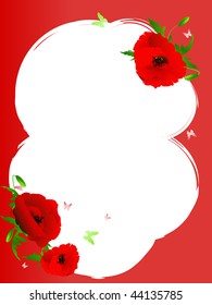 Illustrations of poppy frame with copyspace against red background